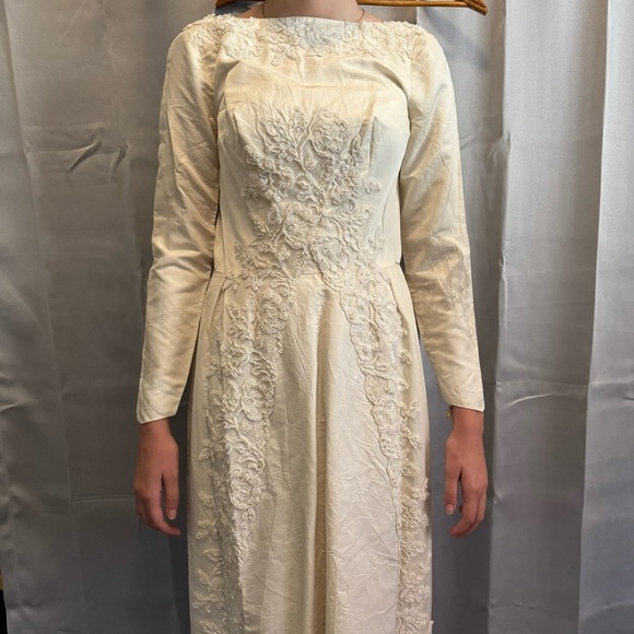 Vintage Handmade Cream Beaded Dress Button Back XS Wedding 50s - 60a Rare Read - Picture 2 of 16